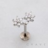 DOUBLE FLOWER CLUSTER CZ STUD THREADLESS (PUSH IN) 316L SURGICAL STEEL LABRET SET